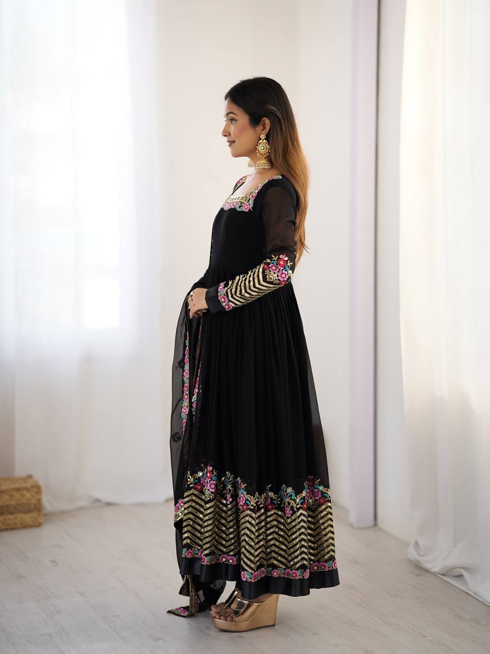 π Elegant Embroidered Sequence Designer Anarkali Three Piece Set β Festive & Party Ready π«